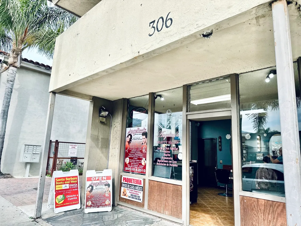 Angelica's Beauty Salon storefront at 306 East Haley Street, Santa Barbara
